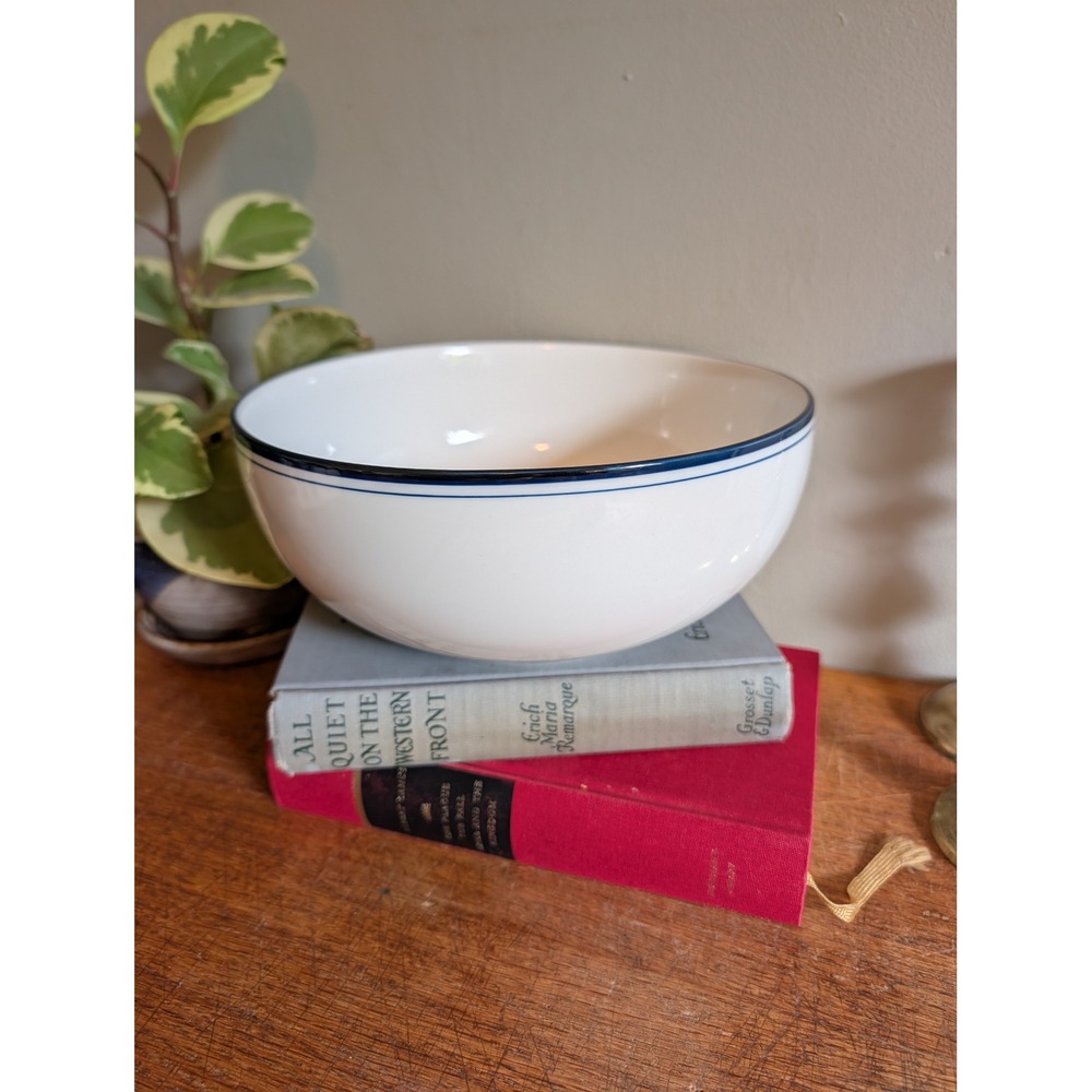 Dansk Bistro Christianshavn Blue Cereal Soup Bowl White Navy Trim Portugal 8.5"